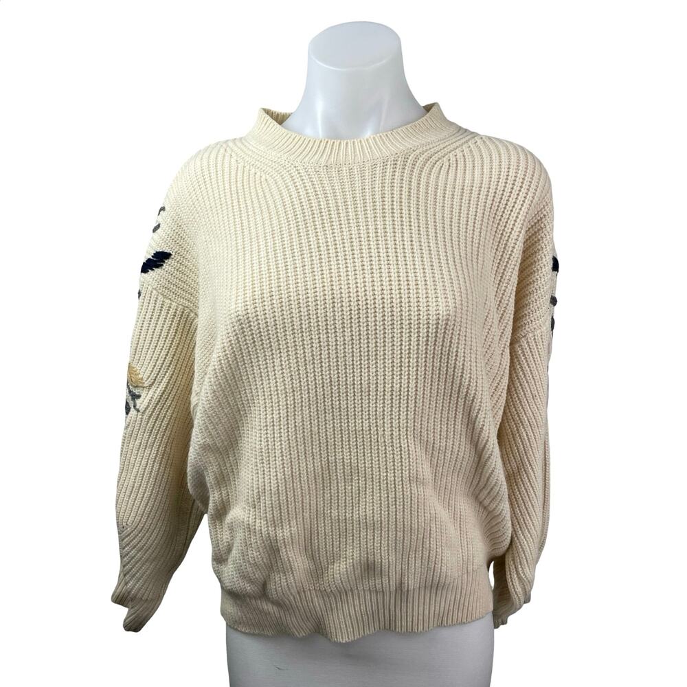 Lola Cream Floral Embroidered Crew Neck Long Sleeve Sweatshirt Sweater Top M/L
